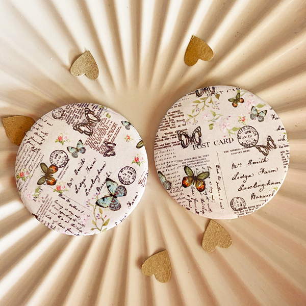 Pocket mirrors, set of two butterfly pattern
