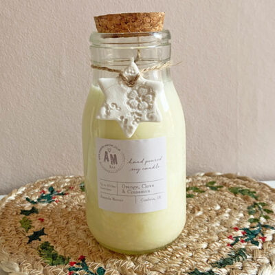 Milk bottle candle, orange, clove and cinnamon